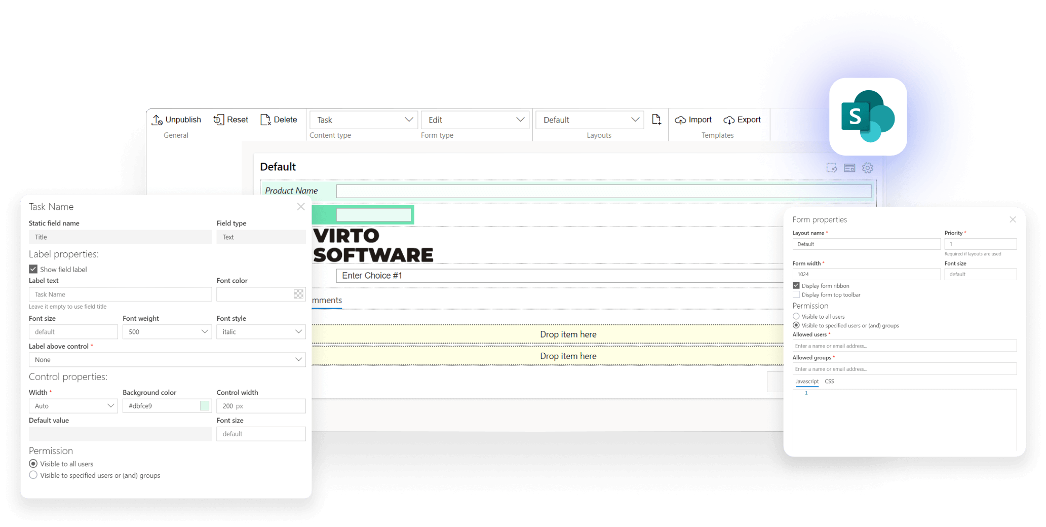 Virto Form Designer interface