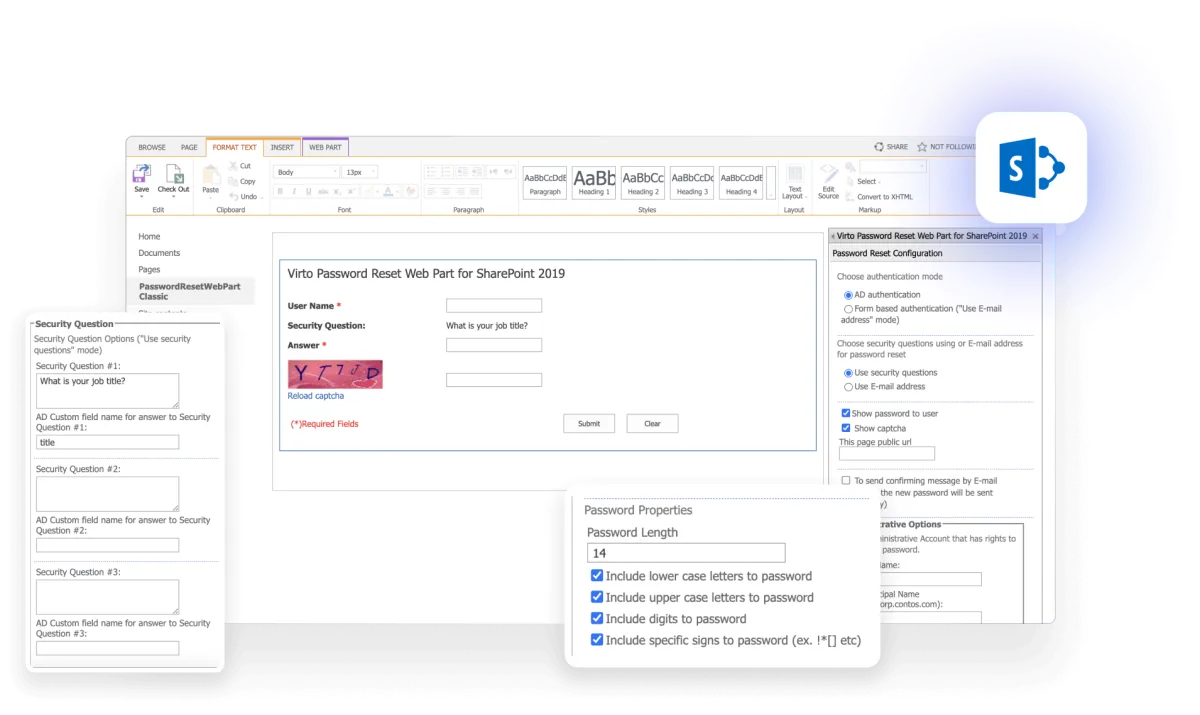 Virto Password Reset & Recovery interface