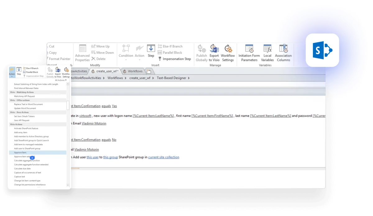 Virto Workflow Automation interface