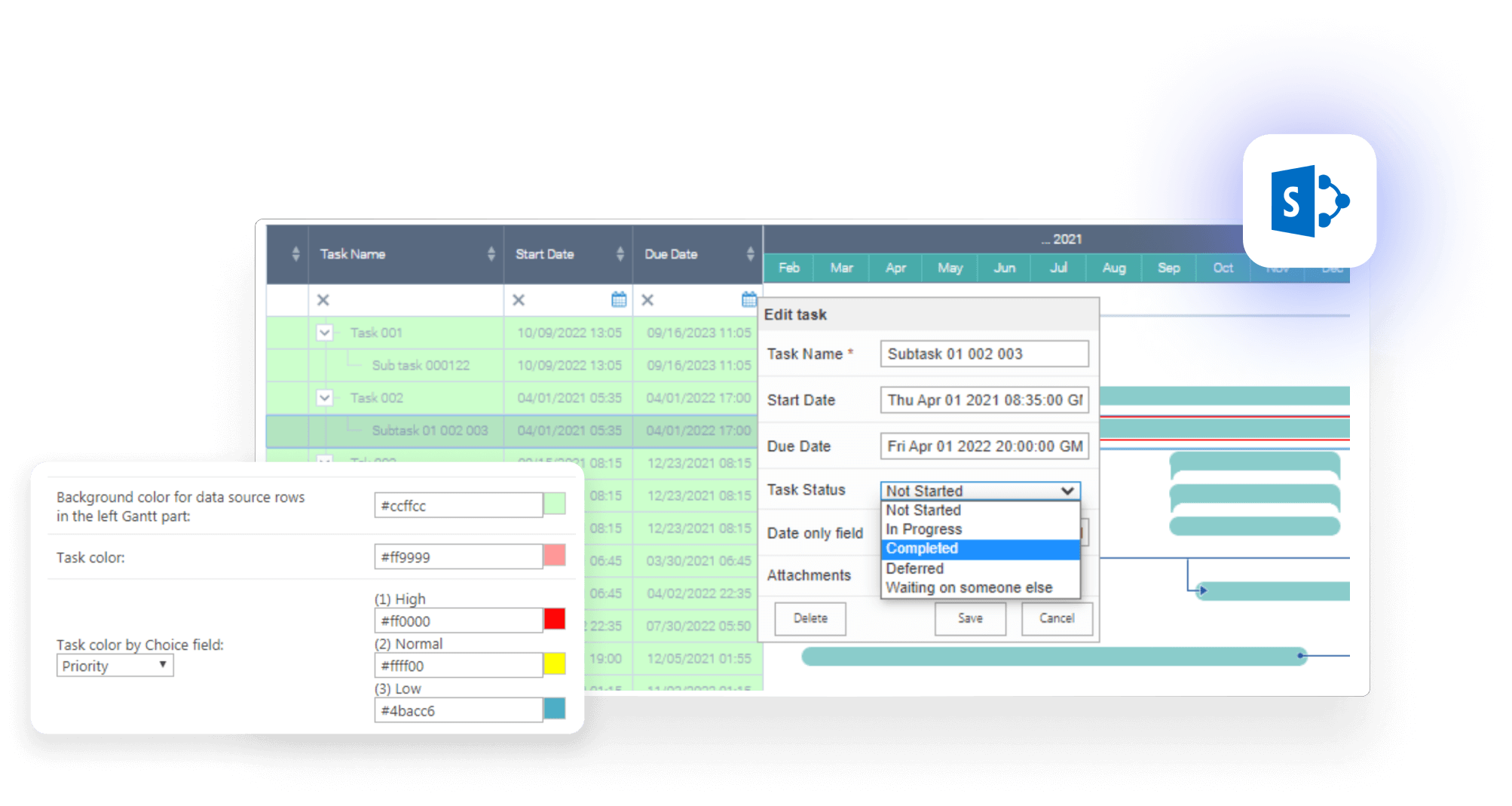 Virto Gantt Chart Web Part interface
