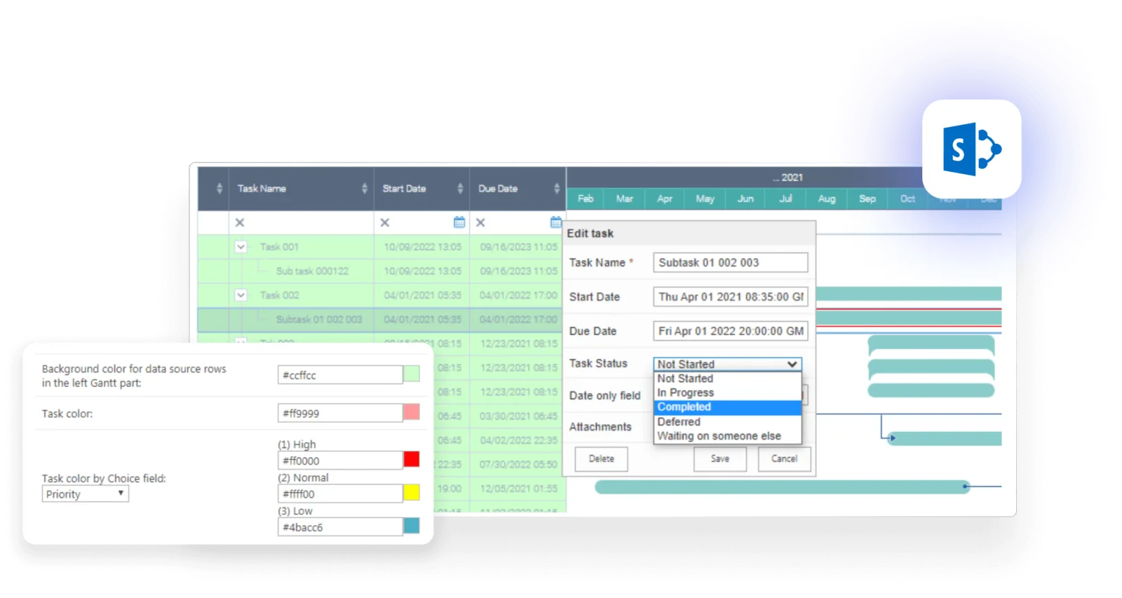Virto Gantt Chart Webpart interface