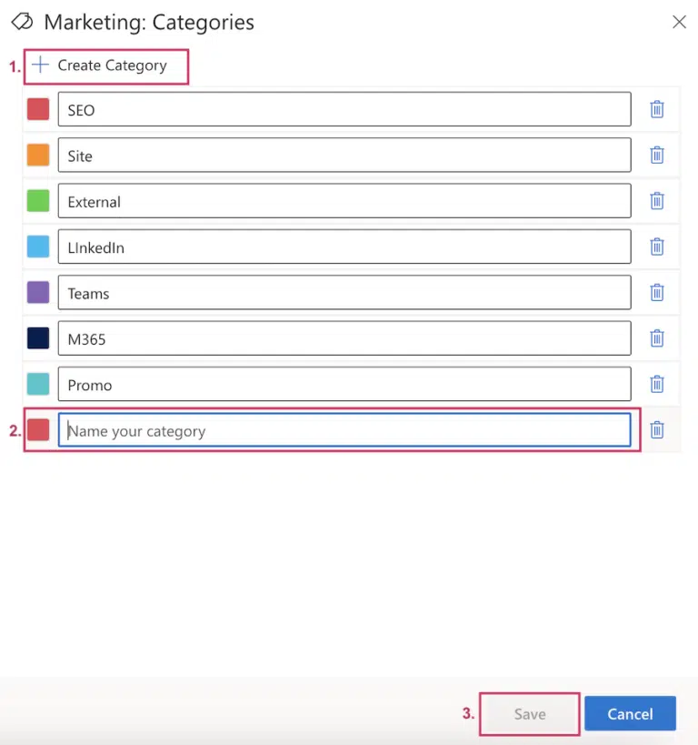 Exchange calendar categories for teams
