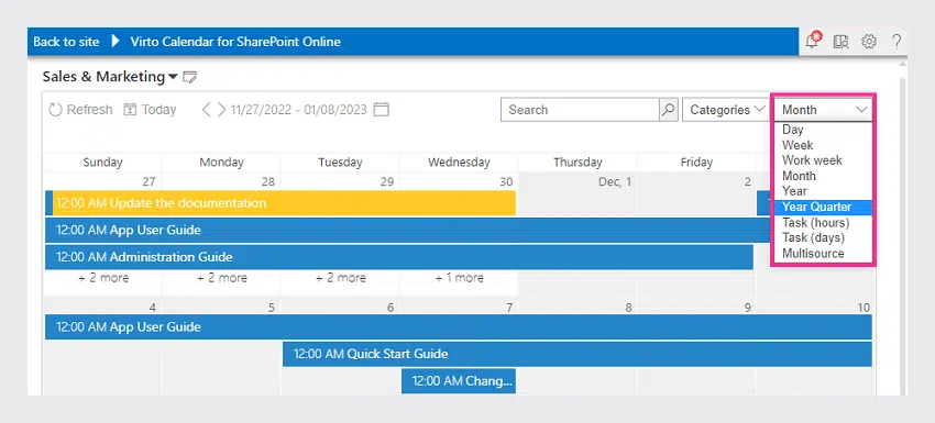 Virto Calendar Ansichten