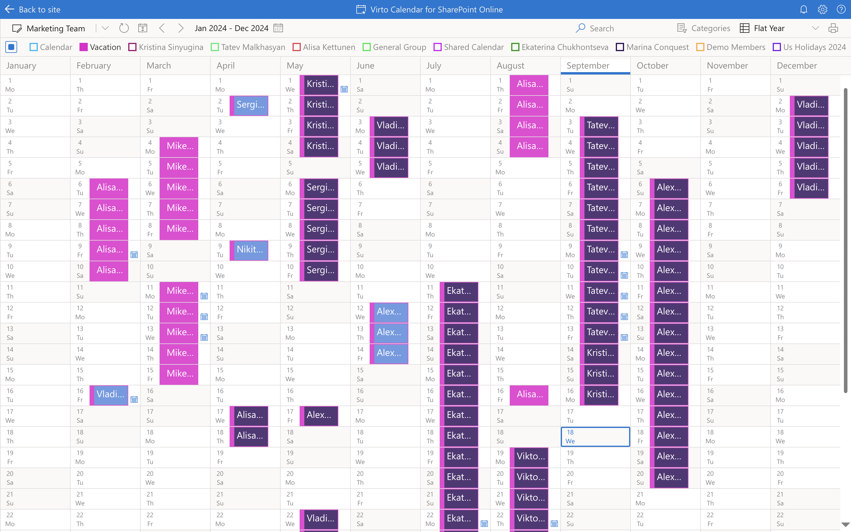 Flat Year Ansicht in Virto Calendar