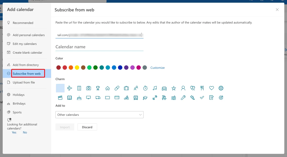 Copying the iCal link from Google Calendar