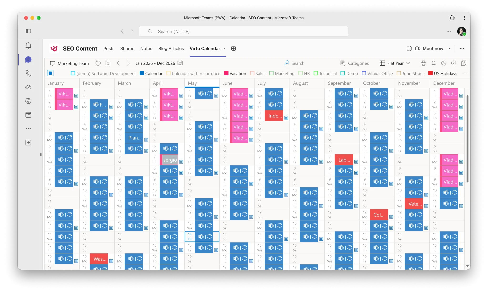 Virto Calendar App flat year view