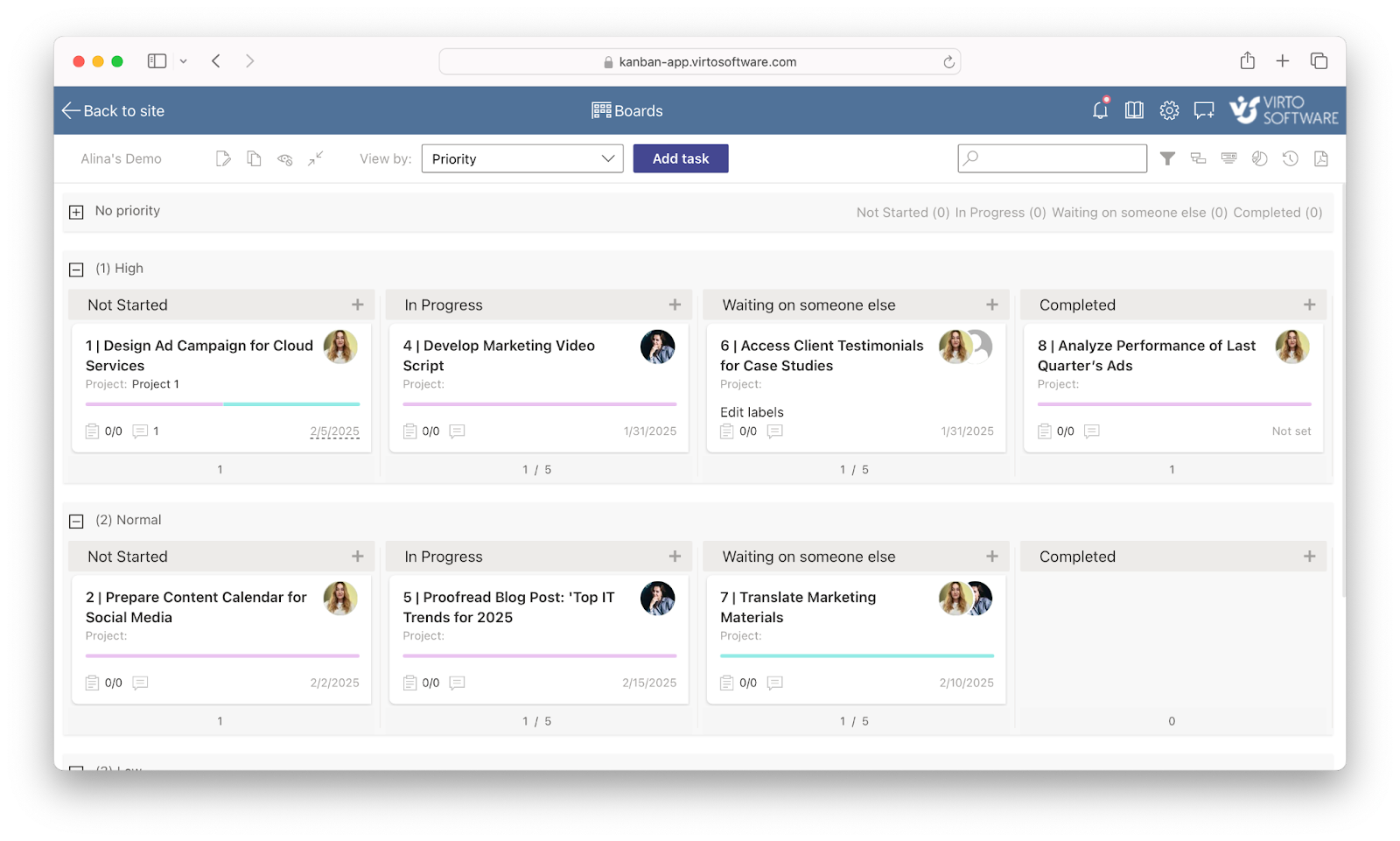 Pic. 2. Beispiel Virto Kanban Board.
