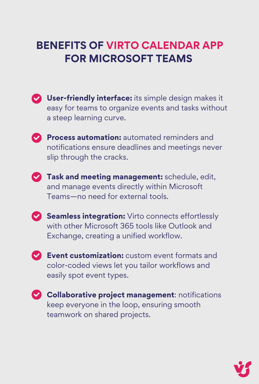 Vorteile von Virto Calendar App für Microsoft Teams