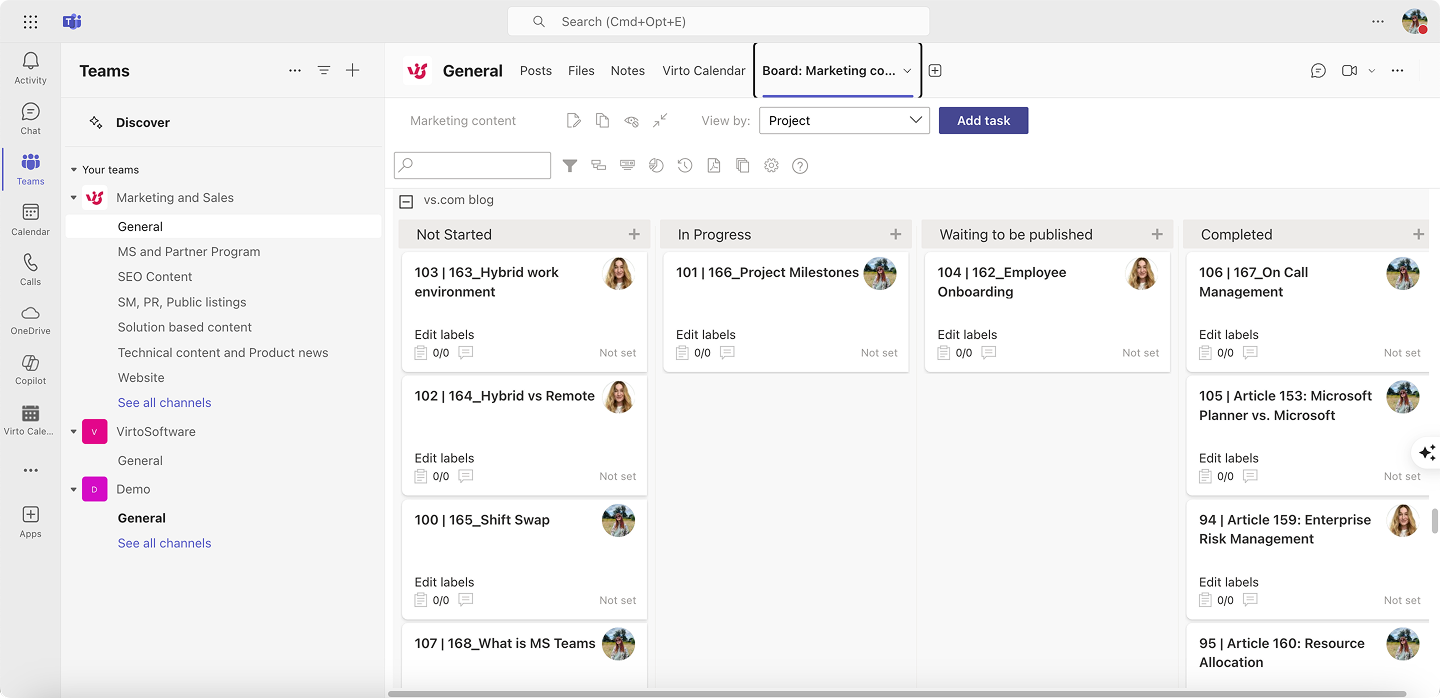 Virto Kanban within Teams