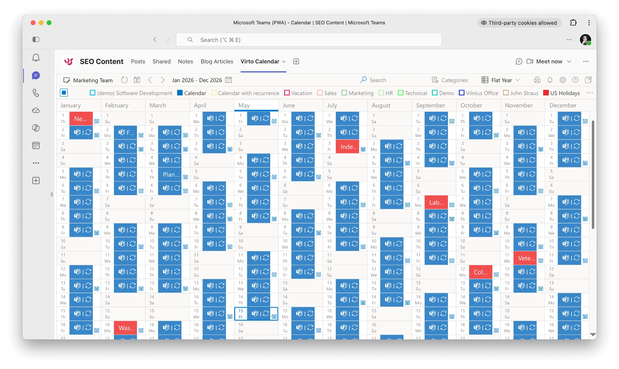 Flat Year View with overlaid global holidays
