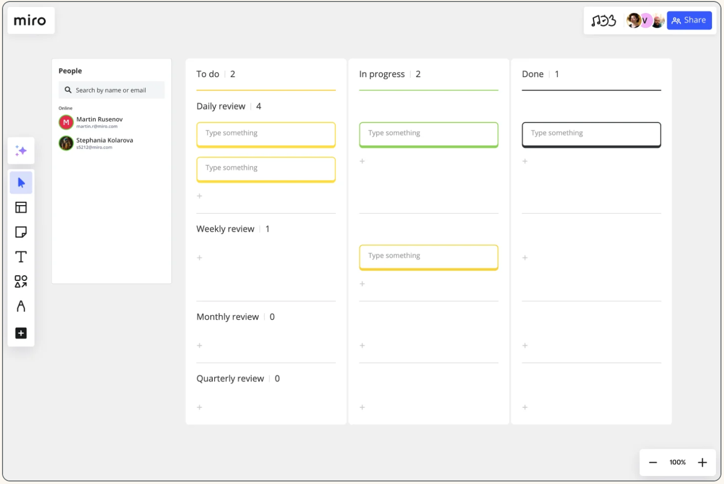 Kanban Template von Miro. 