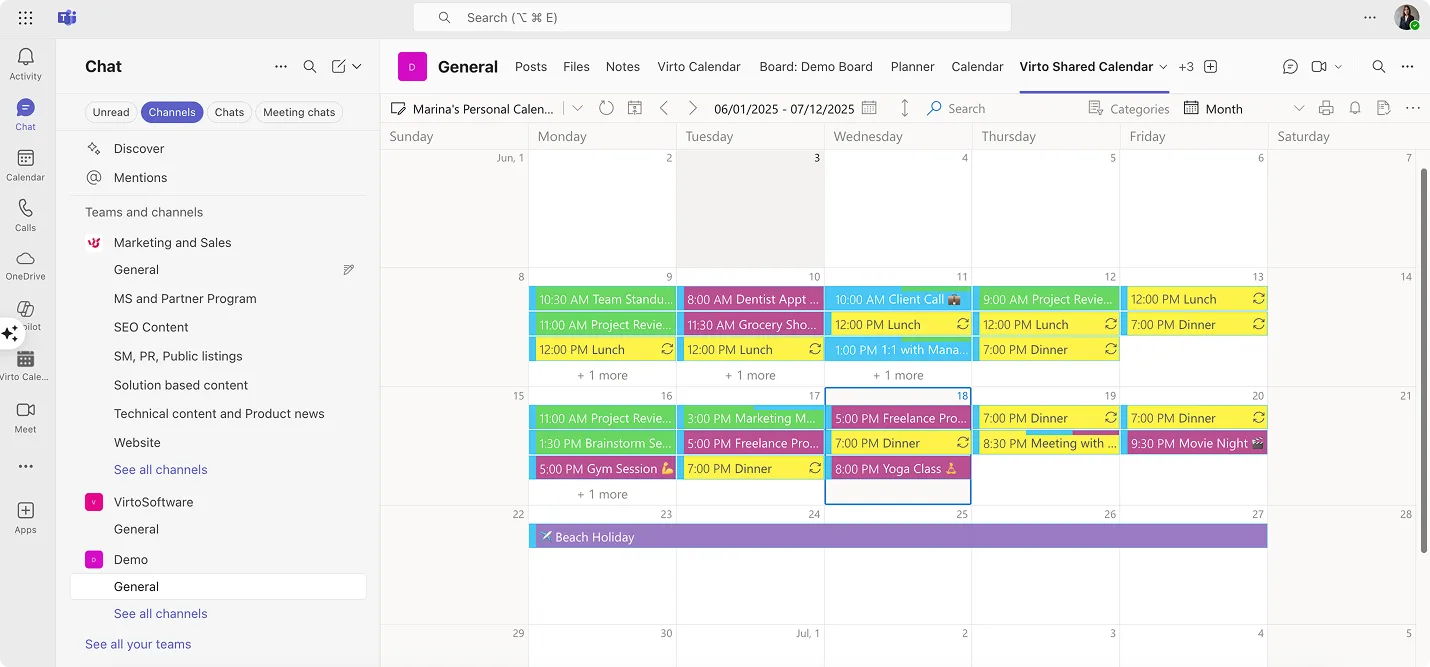 Virto Shared Calendar in Teams.