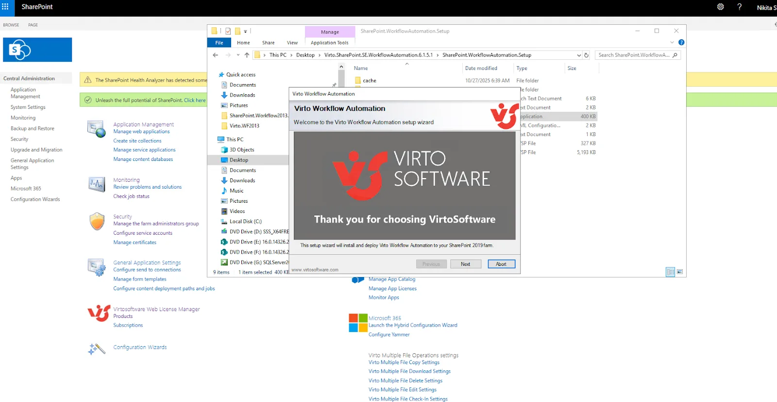 Installation von Virto Workflow Automation als ein Paket.