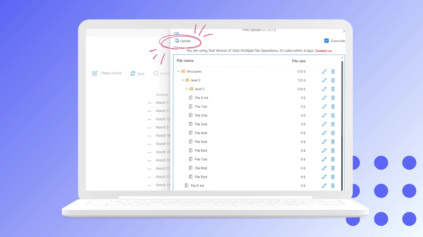 Virto Multiple File Operations bulk upload interface