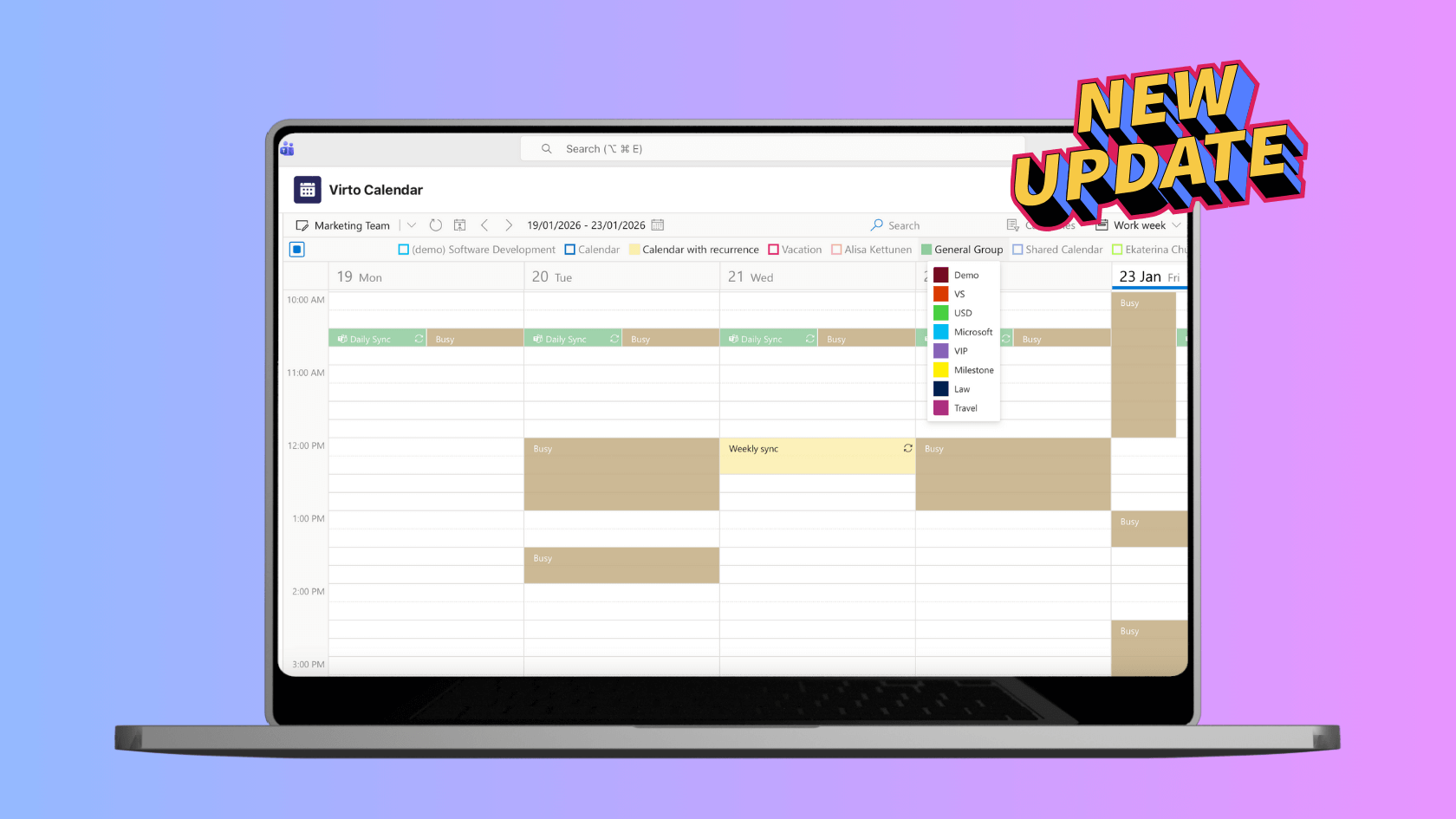 Virto Calendar App Update: Persistente Kategoriefilter speichern Ihre Präferenzen​