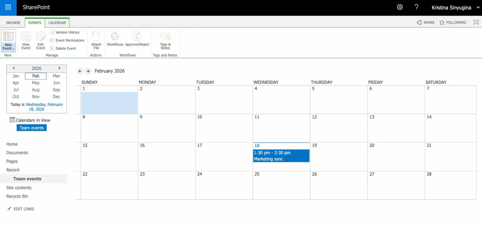 Creating a new event in SharePoint