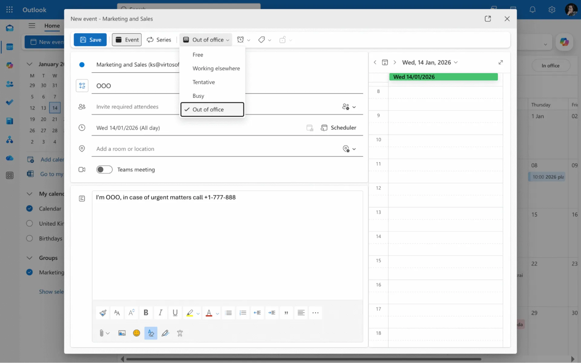 OOO in Outlook.
