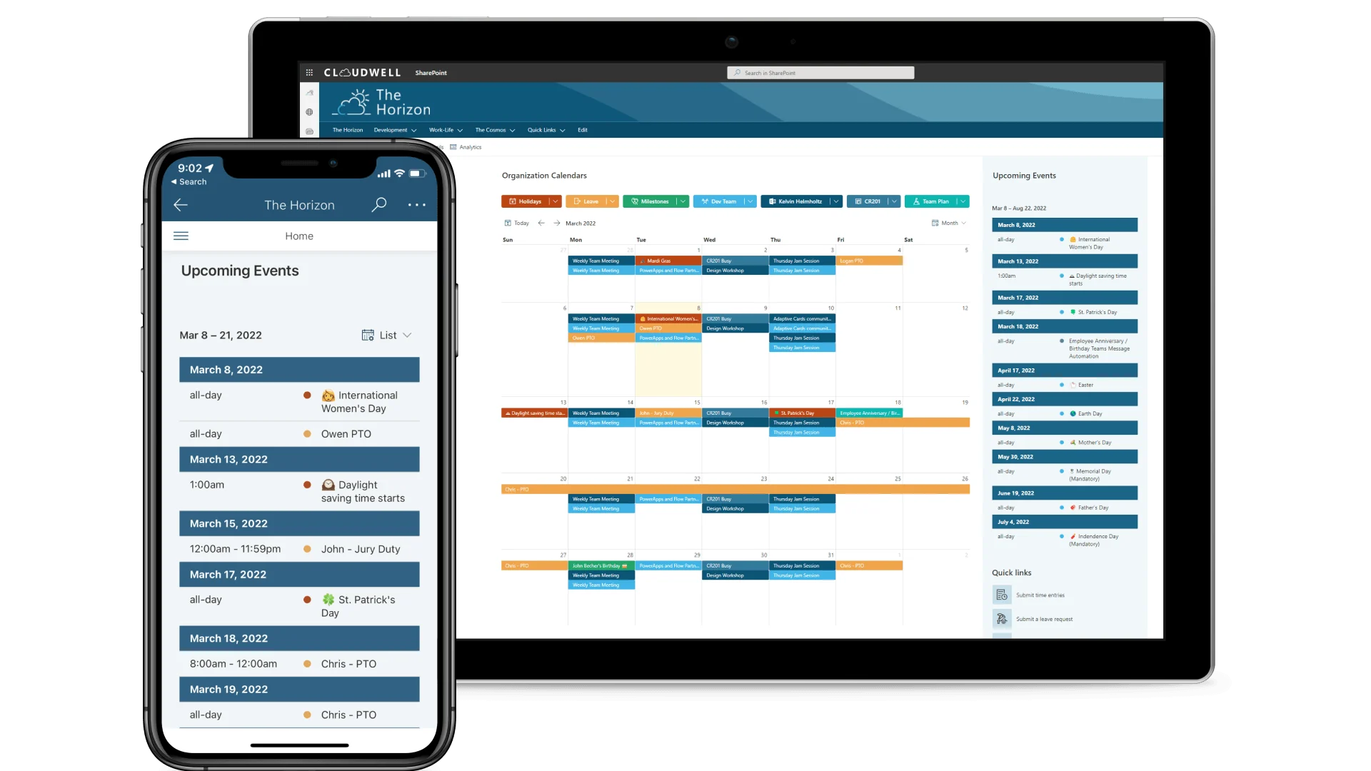 Cloudwell Calendar Overlay SPFx modern view