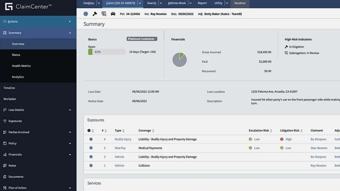 Guidewire ClaimCenter interface screenshot