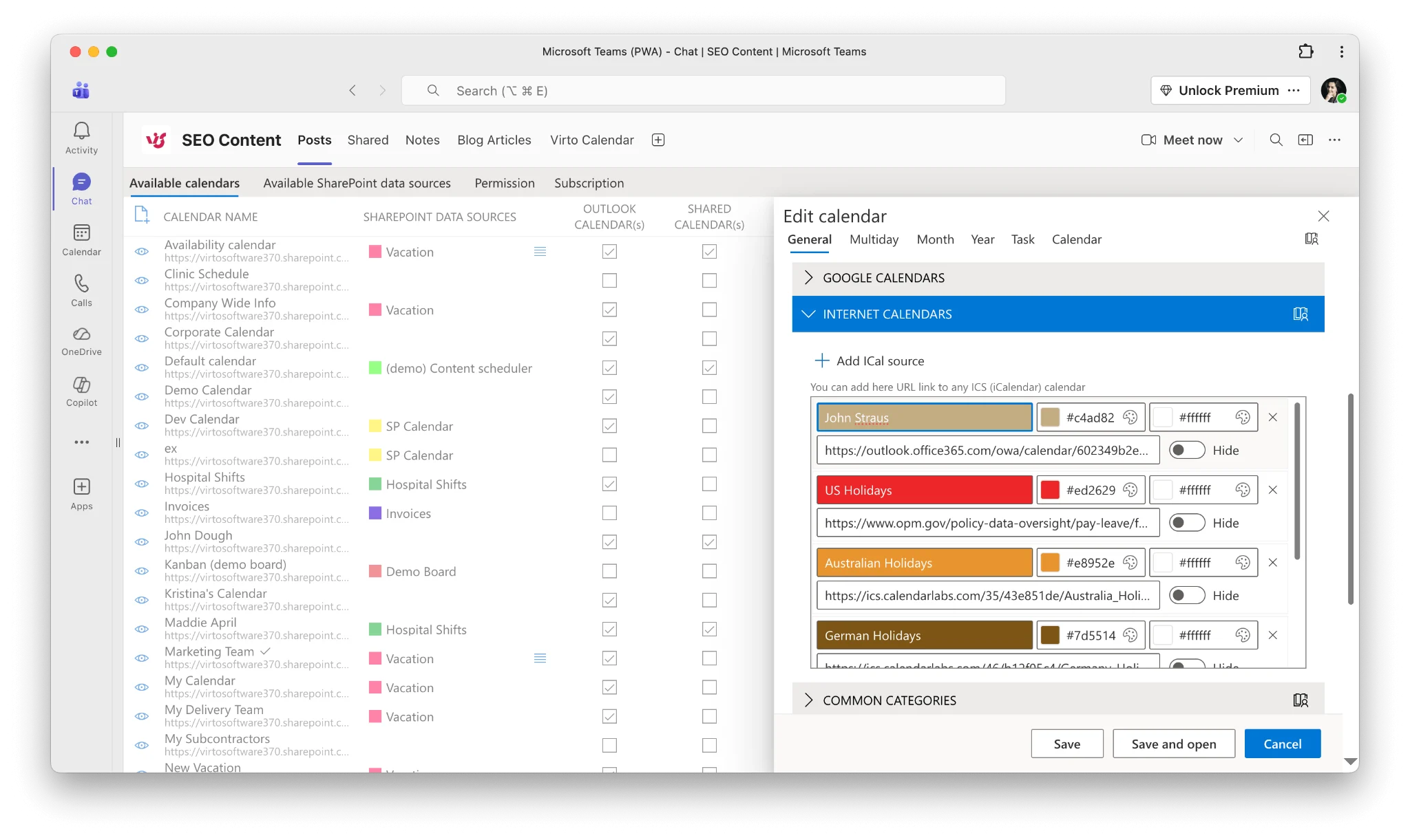 iCal and Google Calendar data source setup