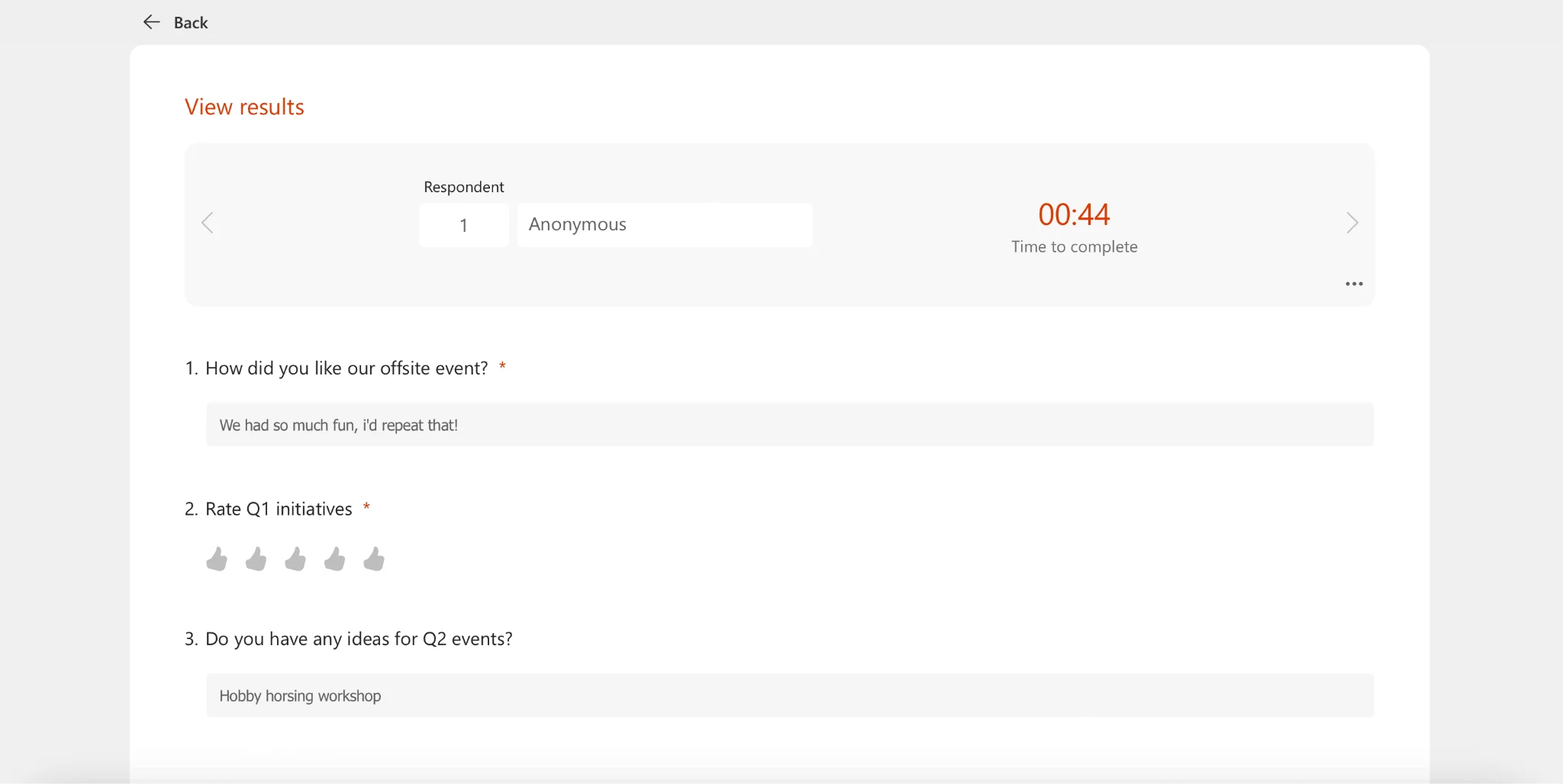 Microsoft Forms individual response view