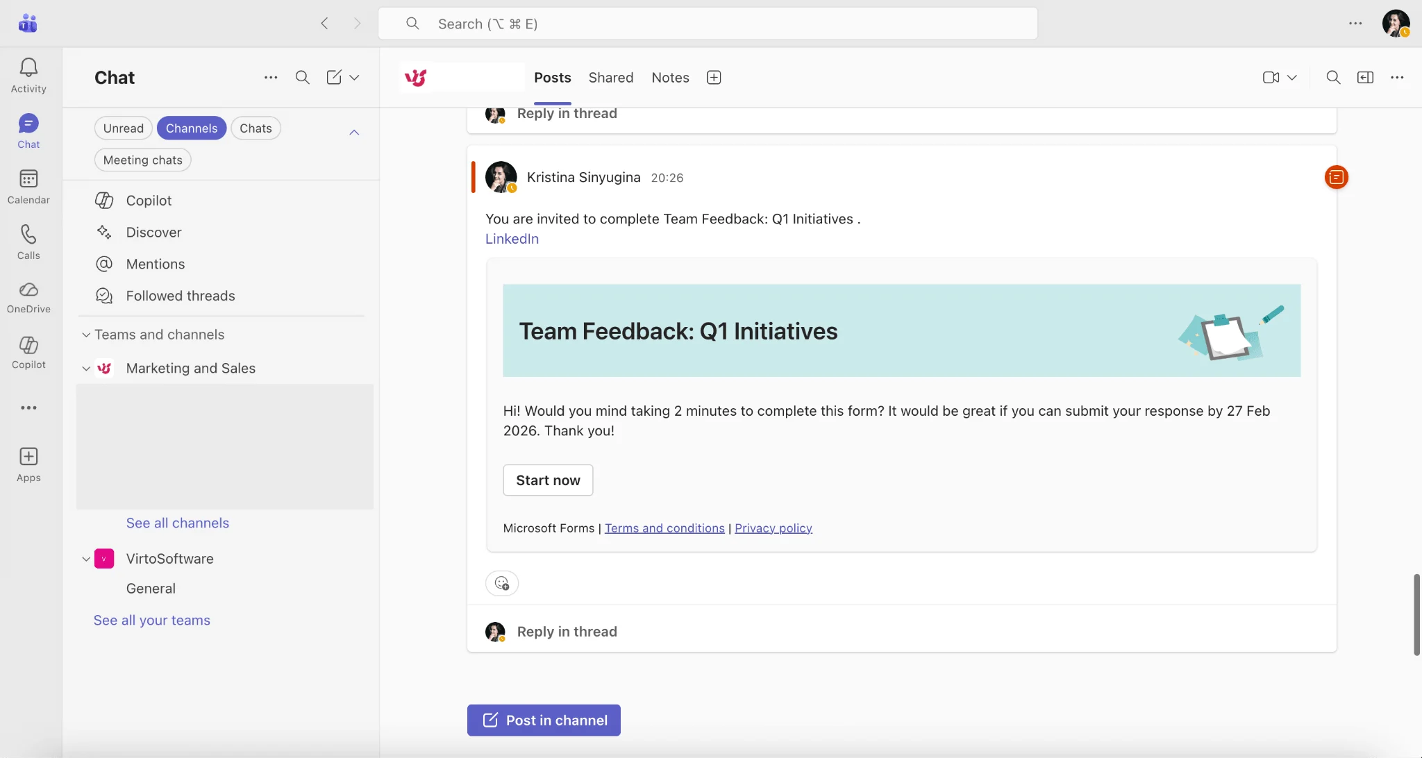 Microsoft Forms teams embed sharing view