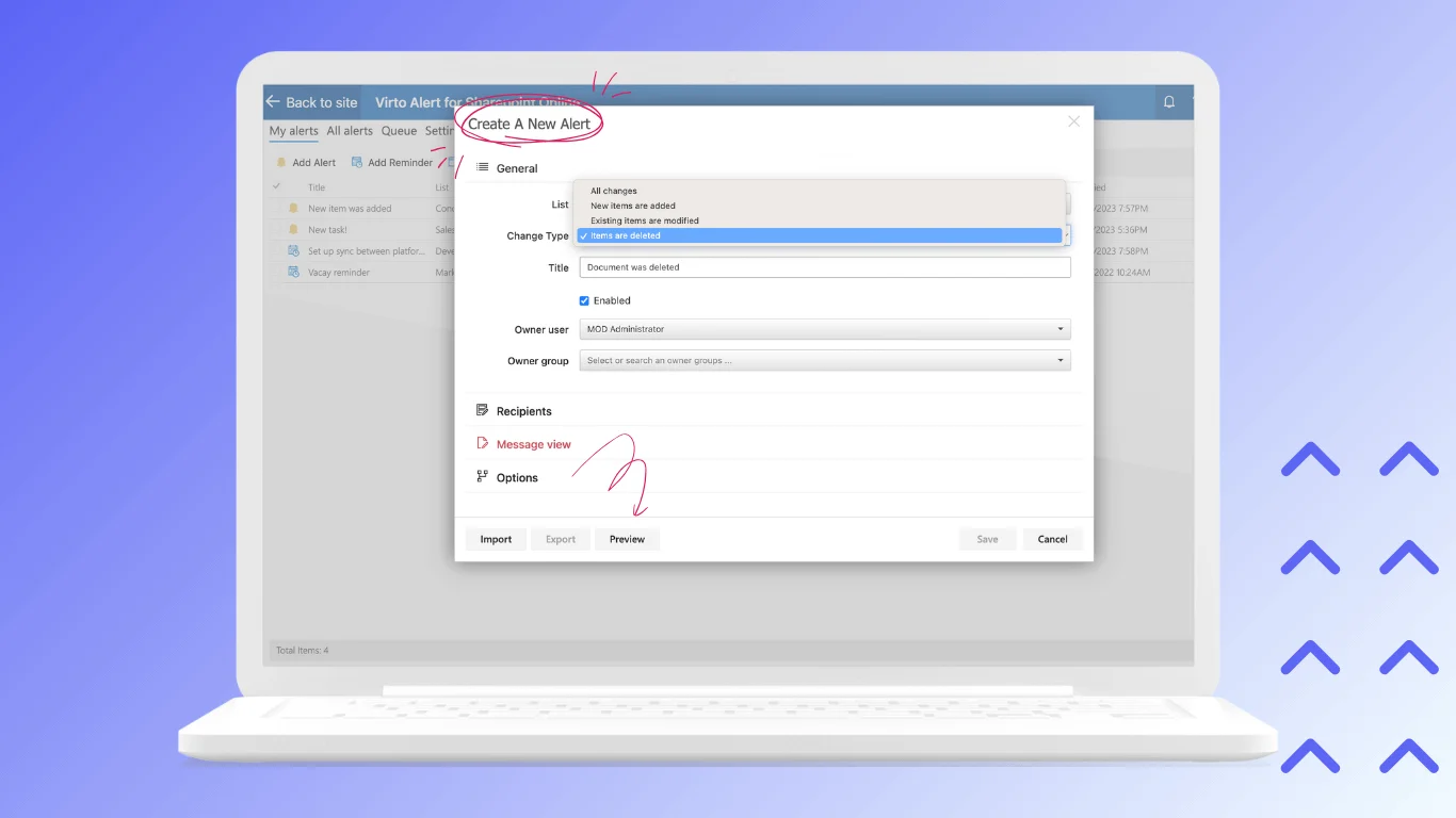 Virto Alerts and Reminders notifications