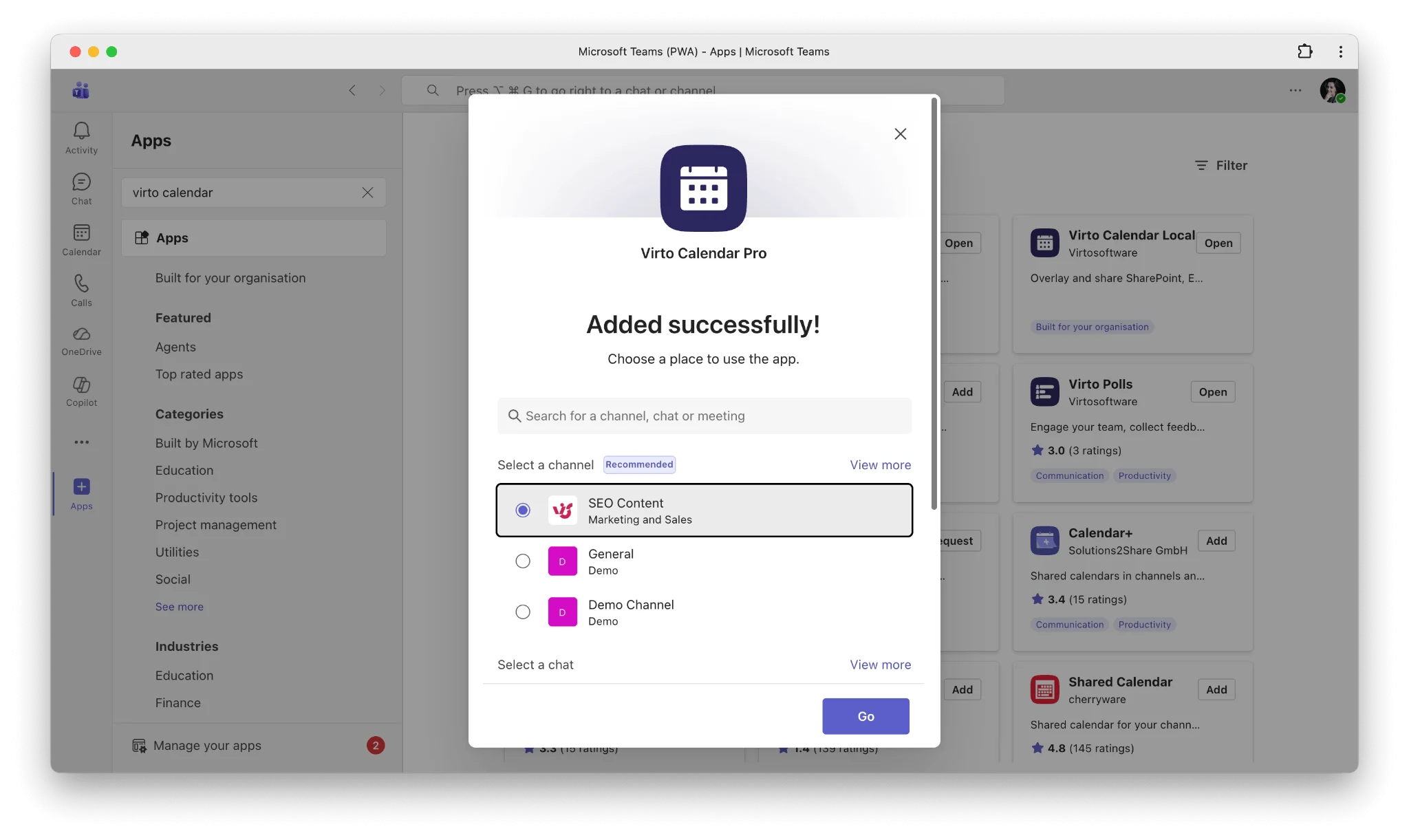 Adding Virto Calendar as a Teams channel tab