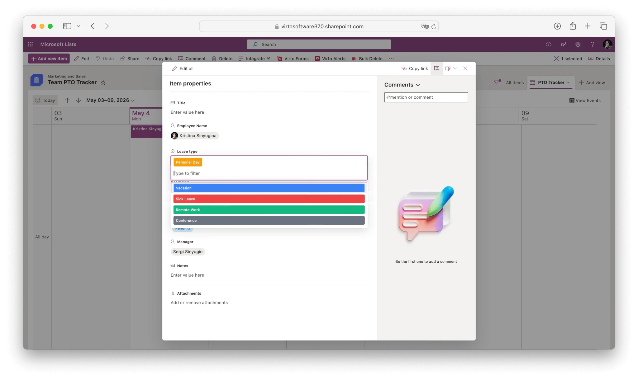 SharePoint leave type color badge examples