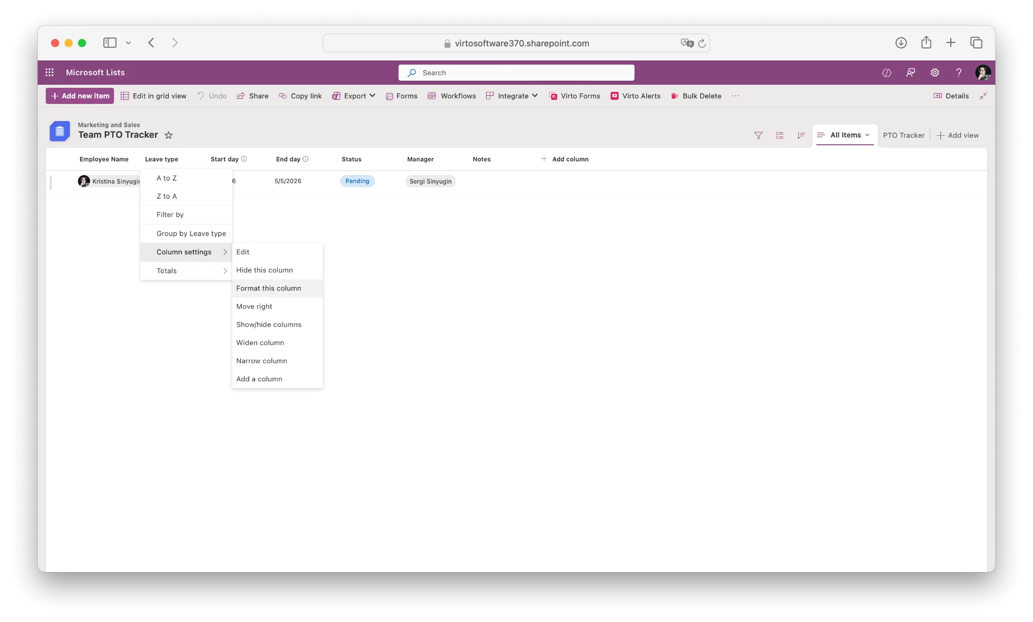 SharePoint JSON column formatting advanced mode panel