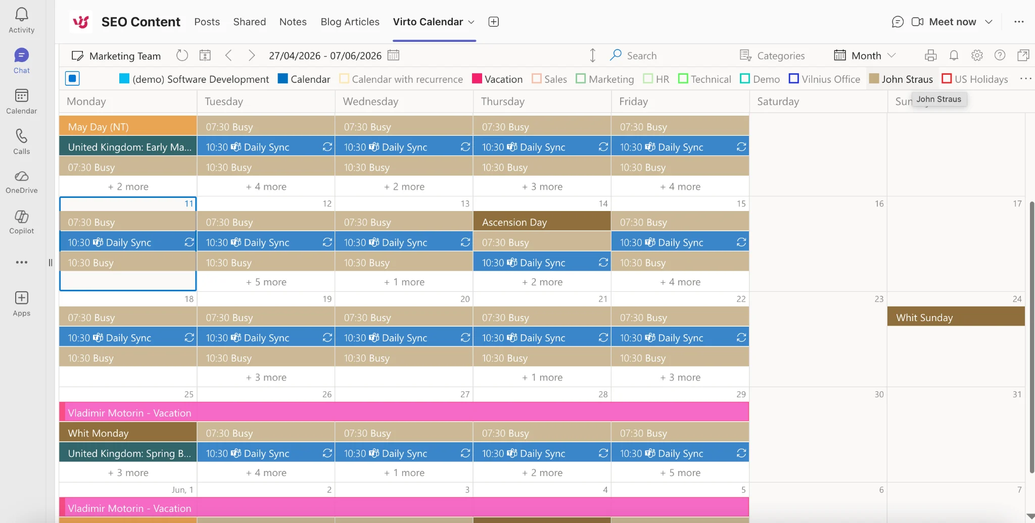 Google Calendar iCal feed overlaid with SharePoint events in month view