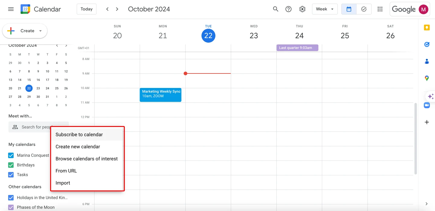 Adding a new calendar in Google calendar. 