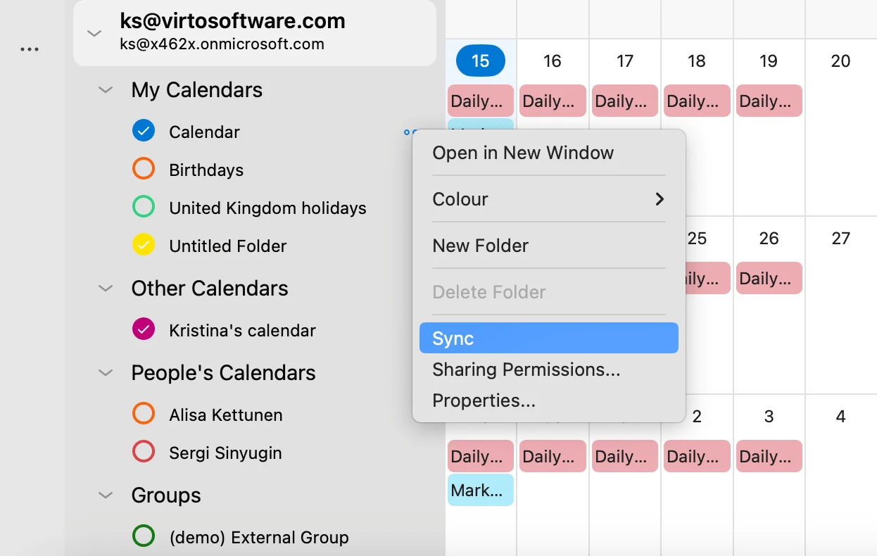 Syncing the Mac Outlook calendar
