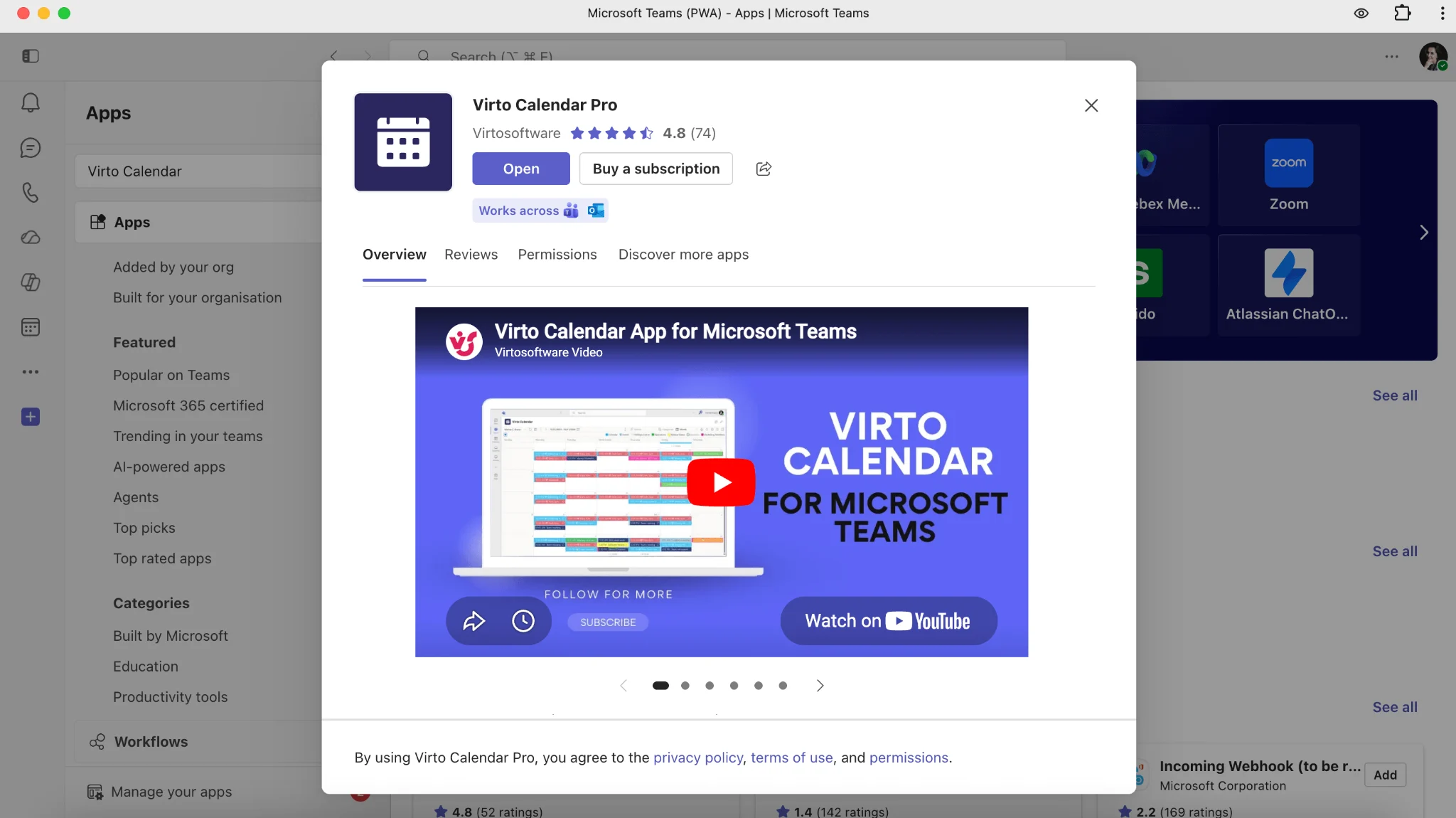 Microsoft Admin Center example page