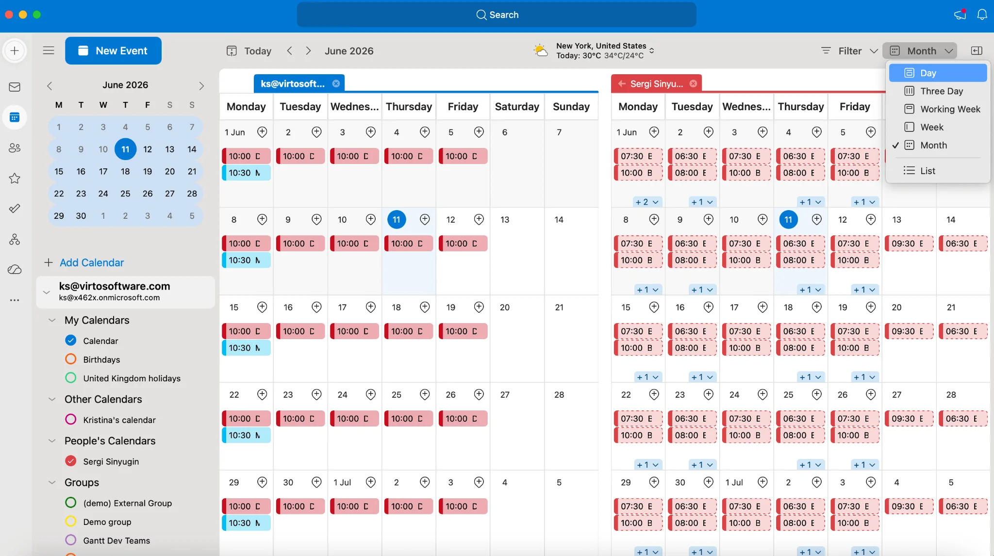 Navigating to calendar views in Outlook for Mac