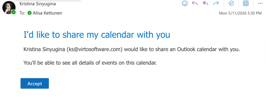 Accepting a shared calendar invitation in New Outlook
