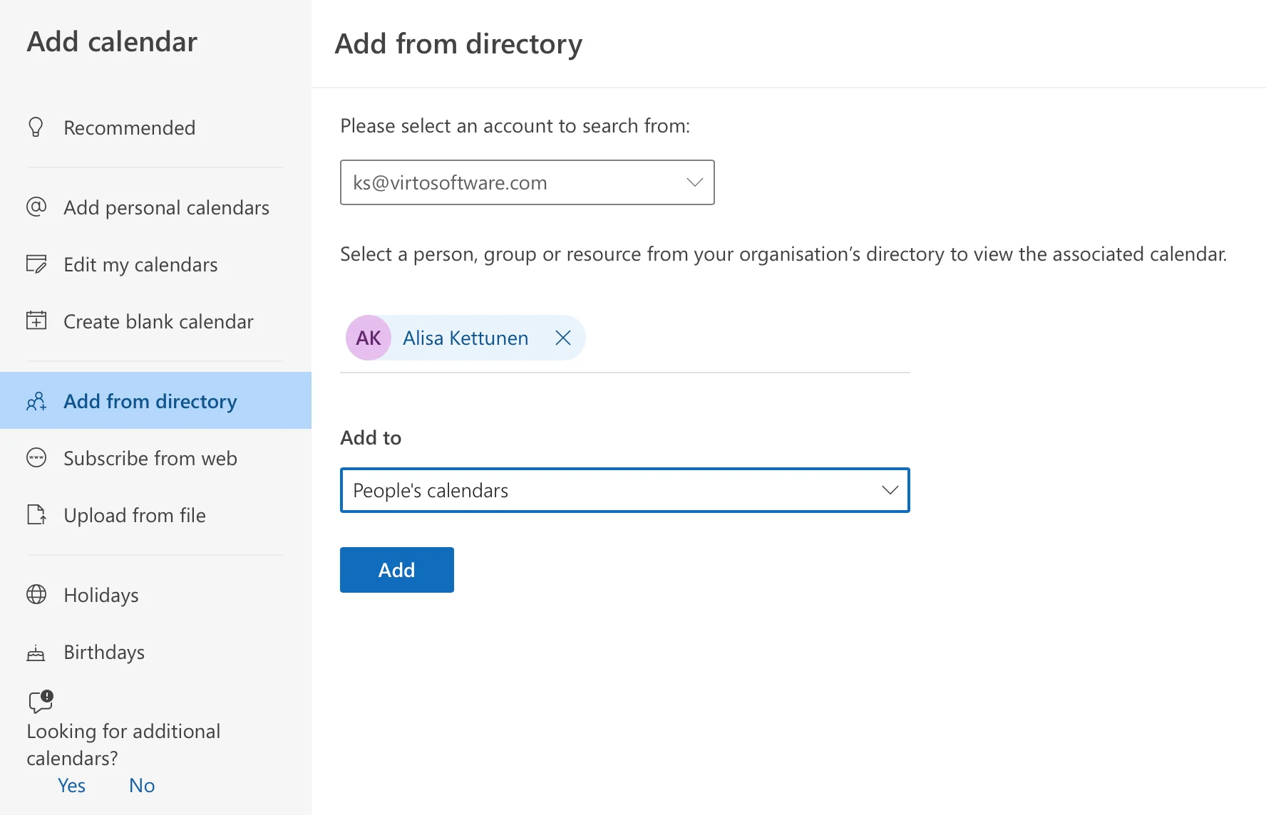 Adding calendars in OWA