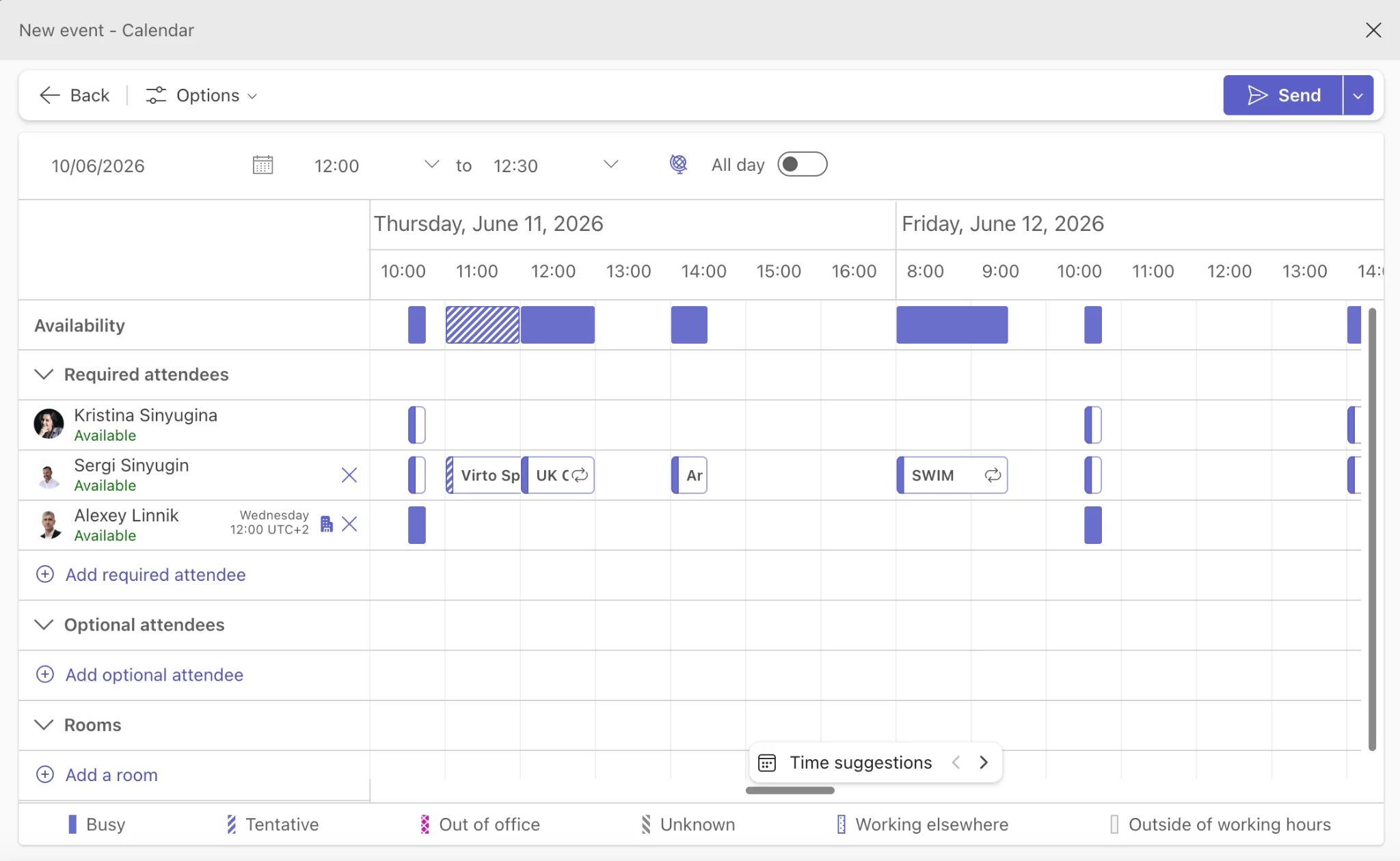 Using Scheduling Assistant to view attendees&rsquo; availability in Microsoft Teams