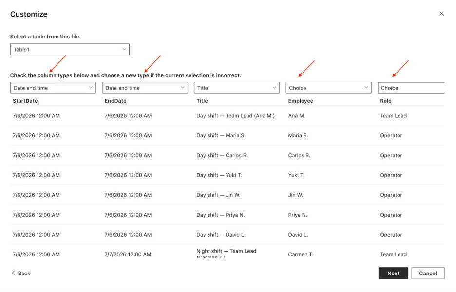 SharePoint list import from Excel column mapping