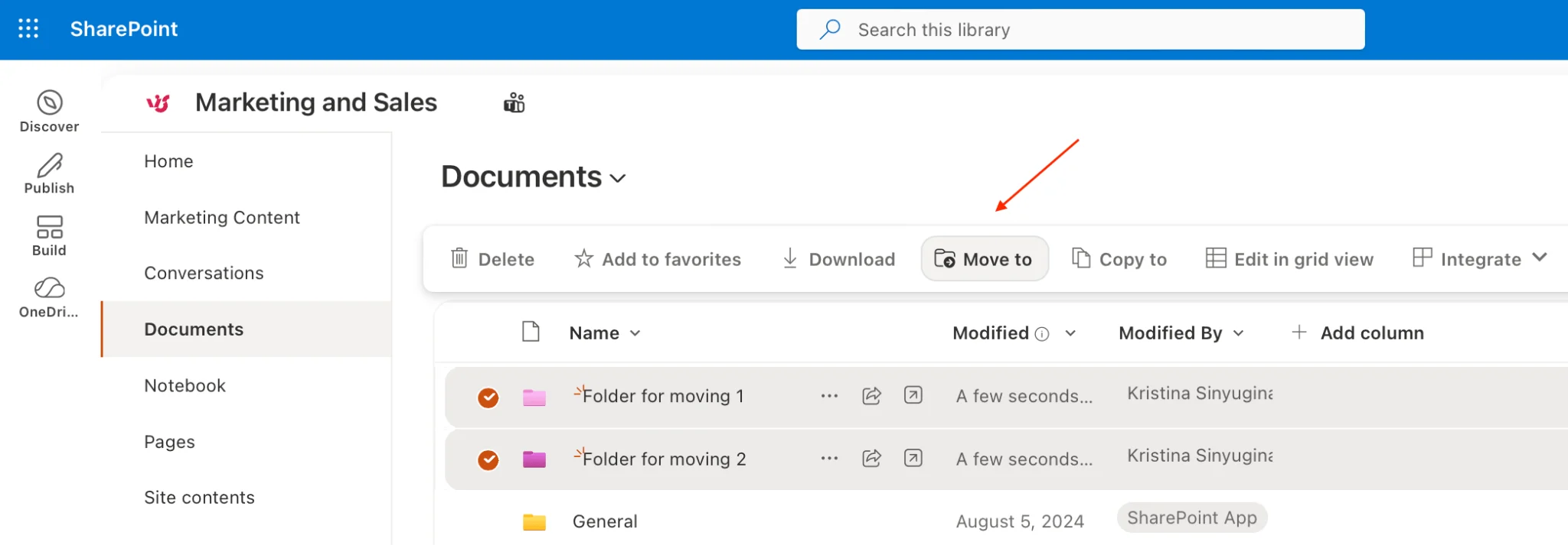 The “Move to” command on the document library command bar