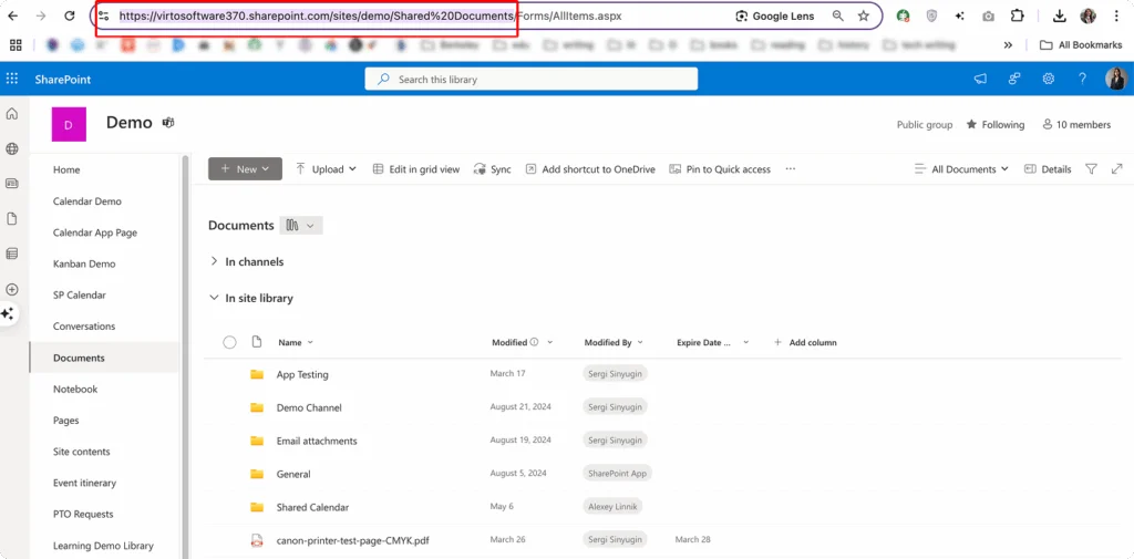 SharePoint URL trimmed to library path