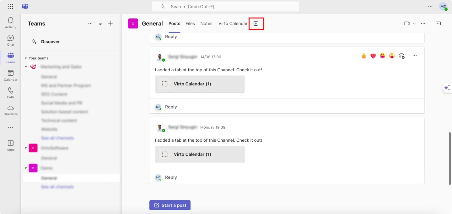 Adding a new tab within a channel in Microsoft Teams