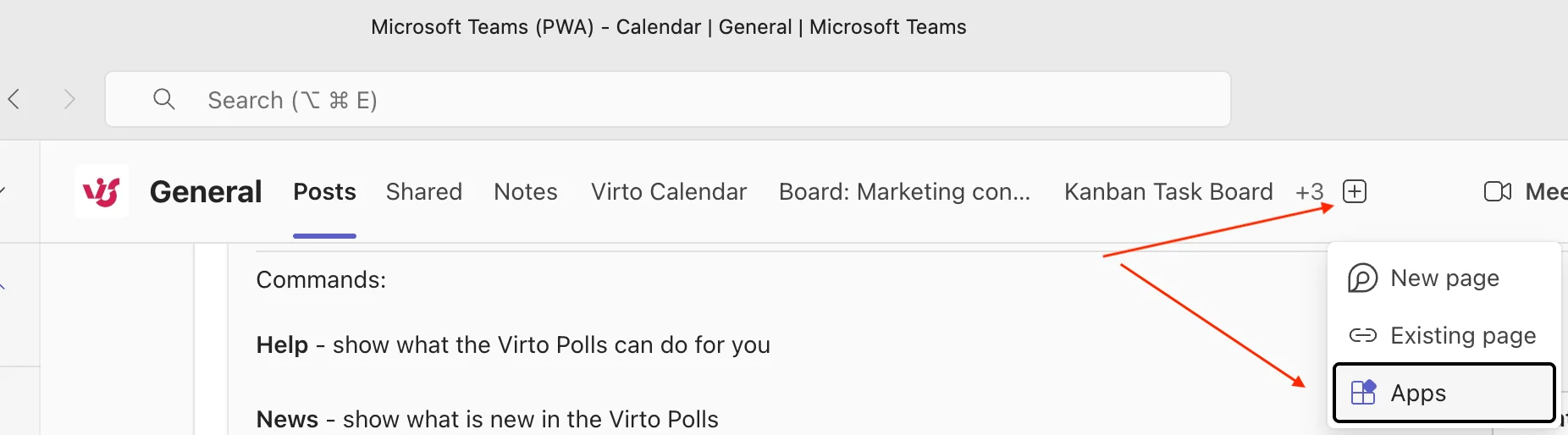 Teams channel add tab via Open apps icon
