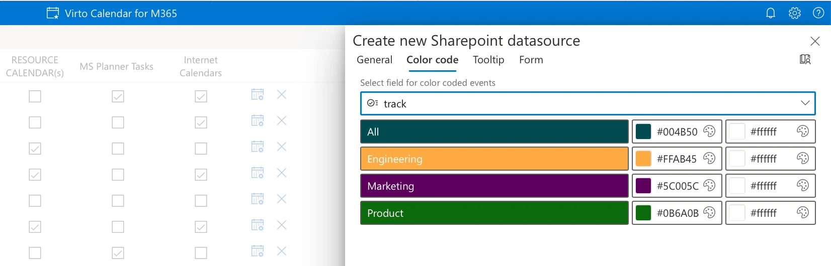 Virto Calendar color-coded conference track view