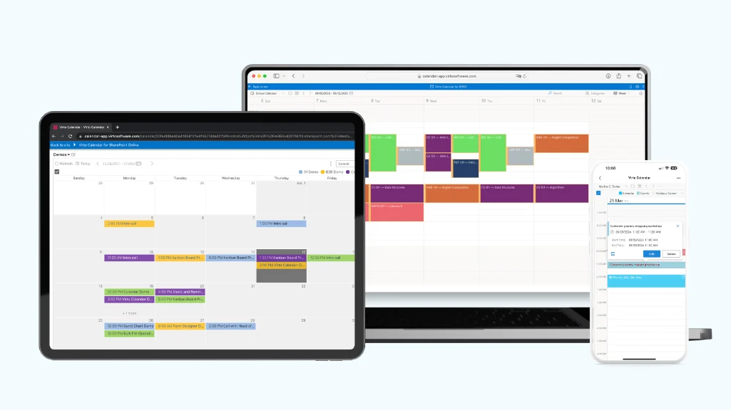 Virto Calendar App overlaying multiple sources colour-coded view