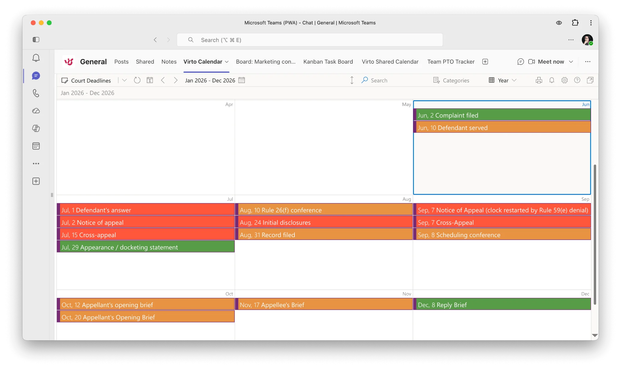 Virto Calendar Overlay App in Teams view