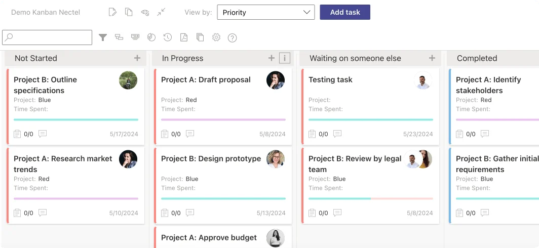 Virto Kanban Board App interface in SharePoint