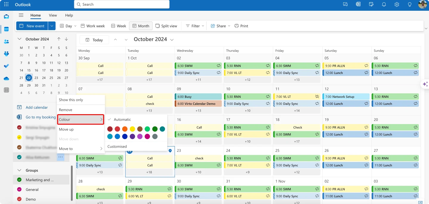 Choosing a color for your calendar. 