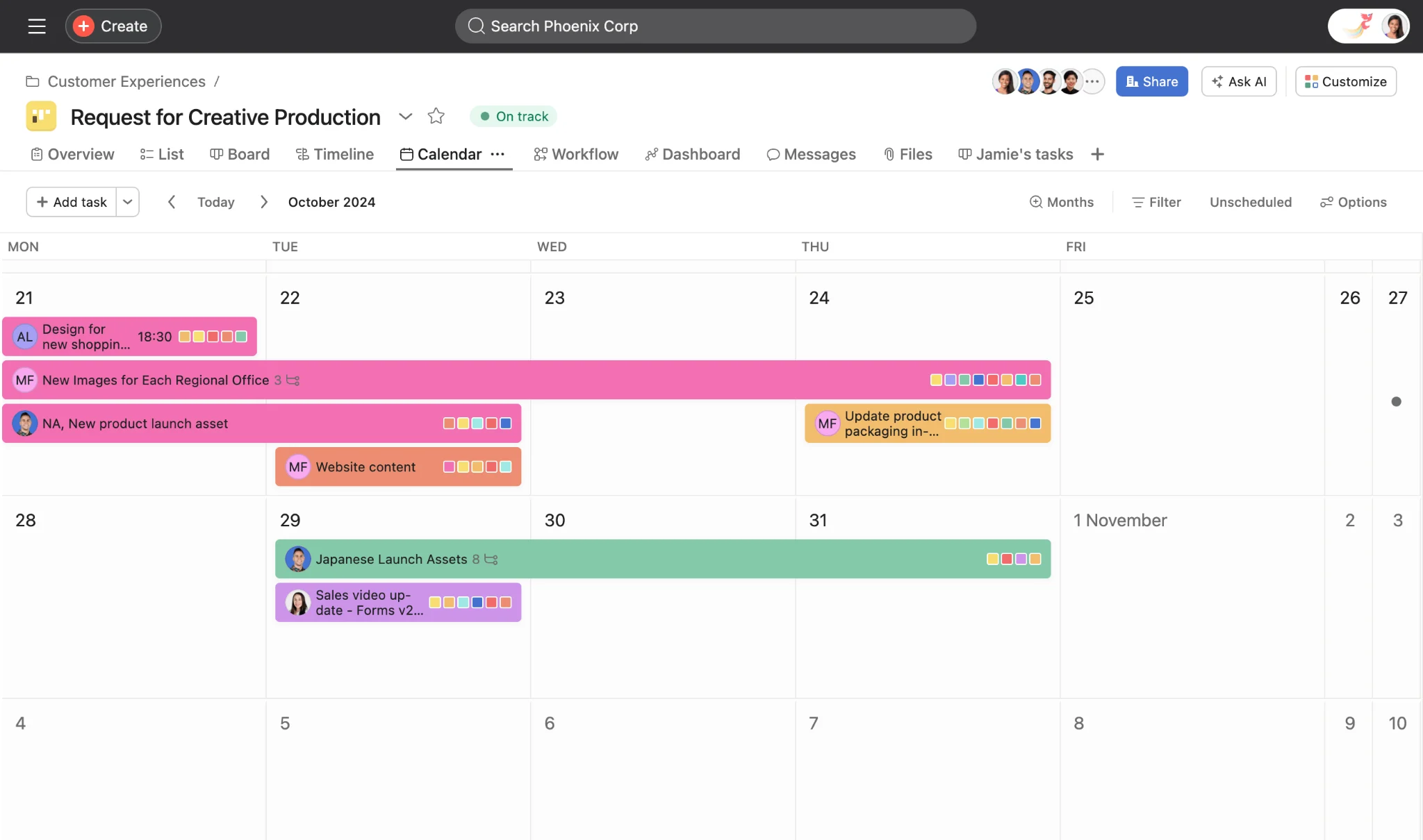 Asana calendar view