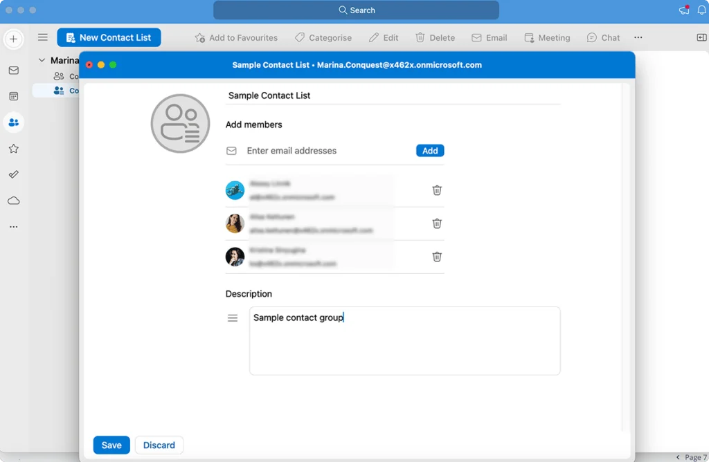 Navigating to &ldquo;People&rdquo; → &ldquo;New Contact List&rdquo; on Outlook for Mac